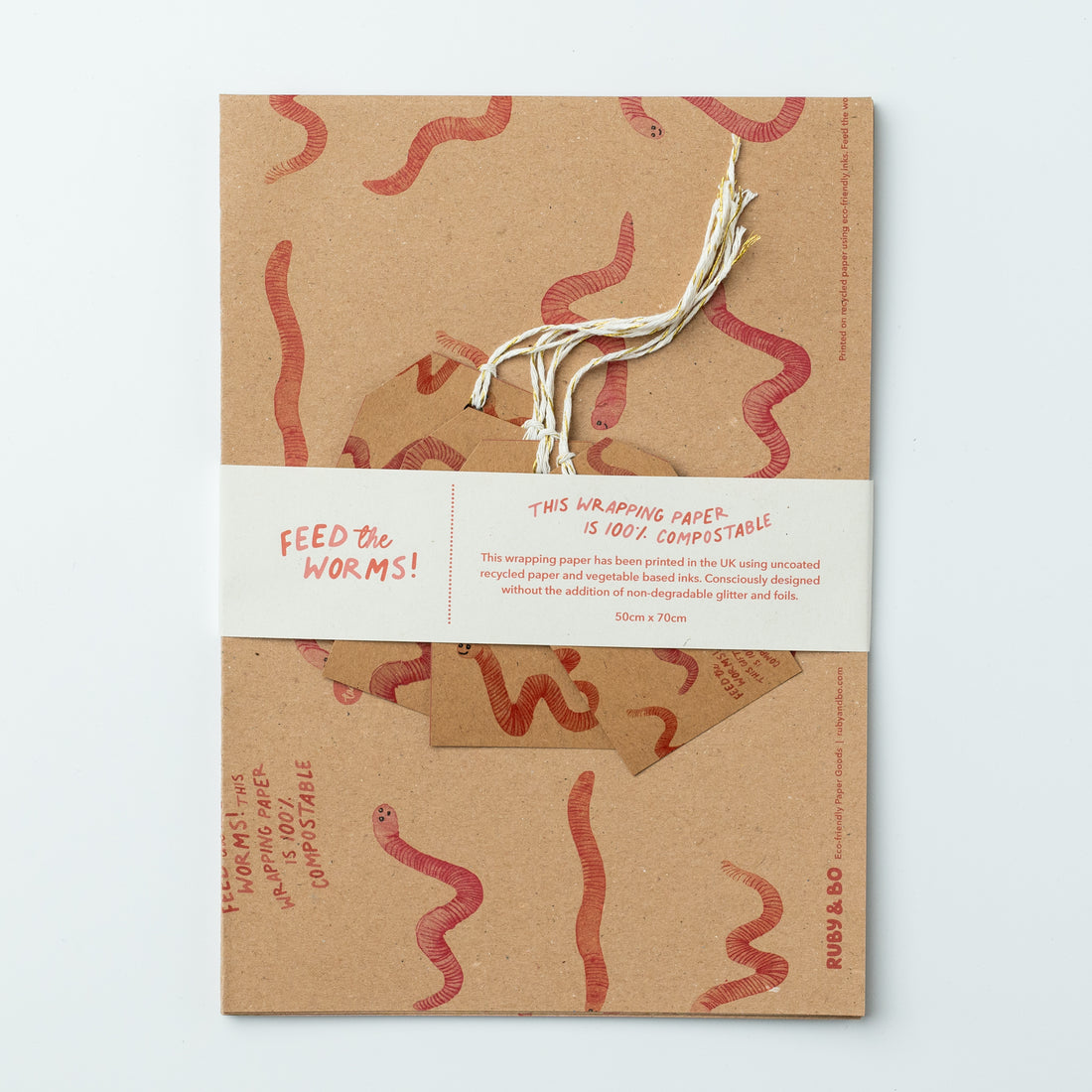 Ruby &amp; Bo Feed The Worms 100% Compostable Wrap &amp; Gift Tag Set