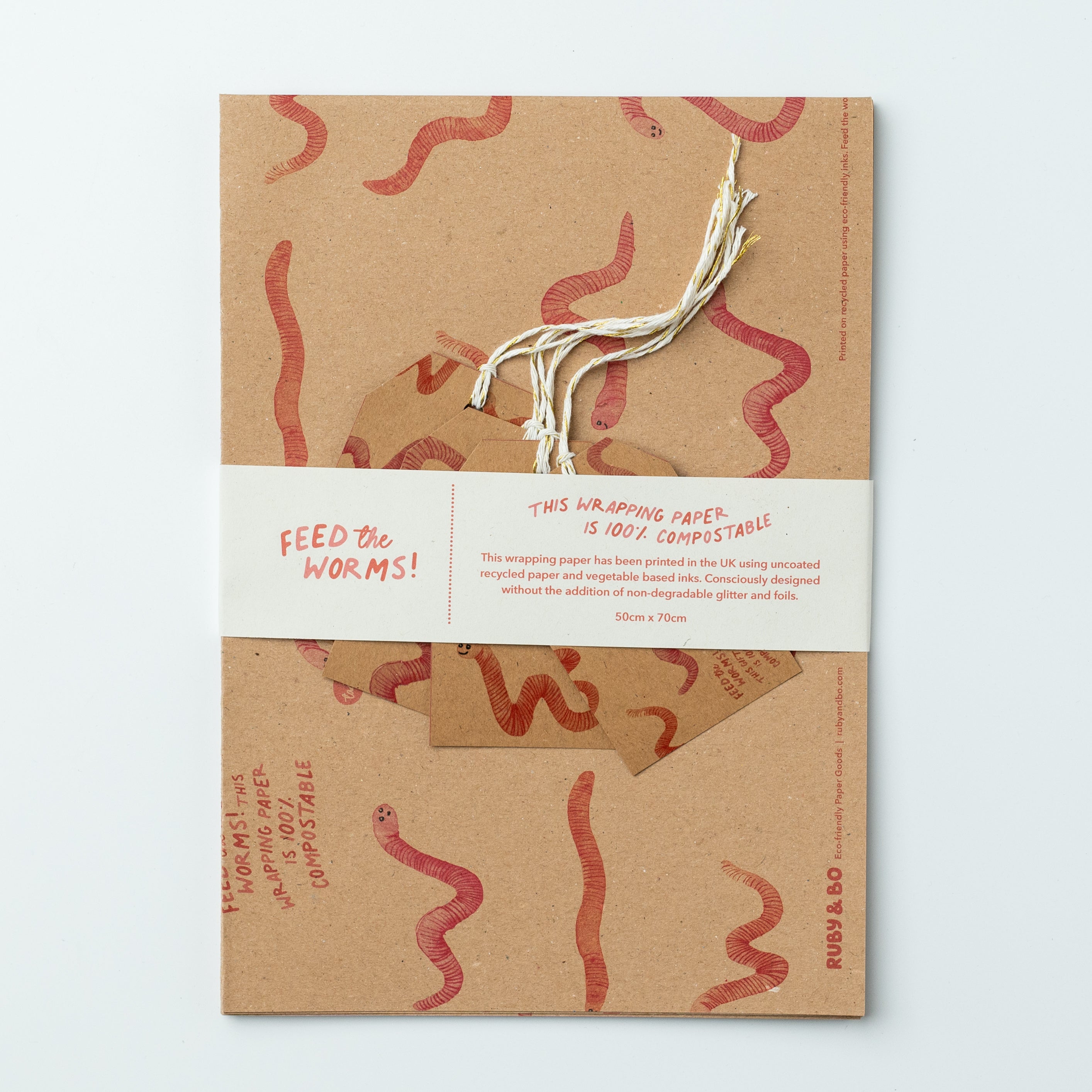 Ruby &amp; Bo Feed The Worms 100% Compostable Wrap &amp; Gift Tag Set
