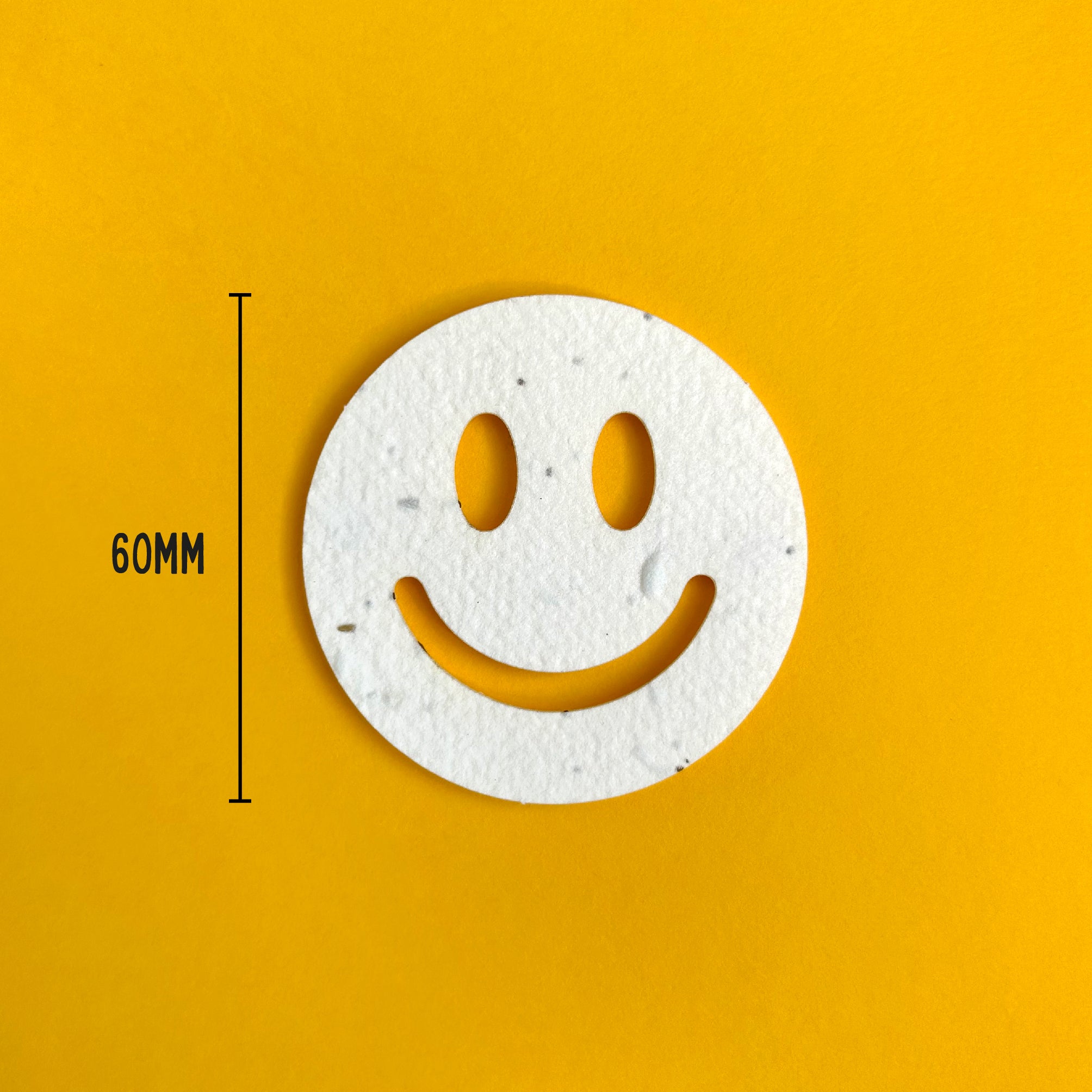 Bee Happy Plantable Paper Smile Showing Dimensions of 60mm