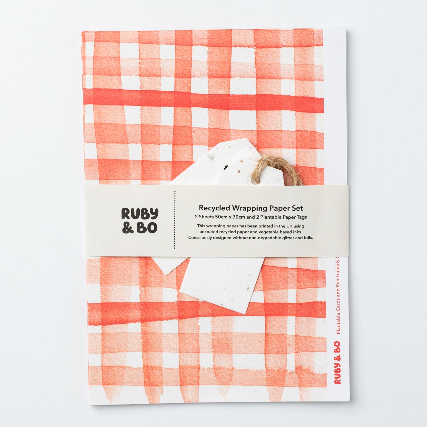 Ruby &amp; Bo Gingham Recycled Wrap &amp; Plantable Tag Set