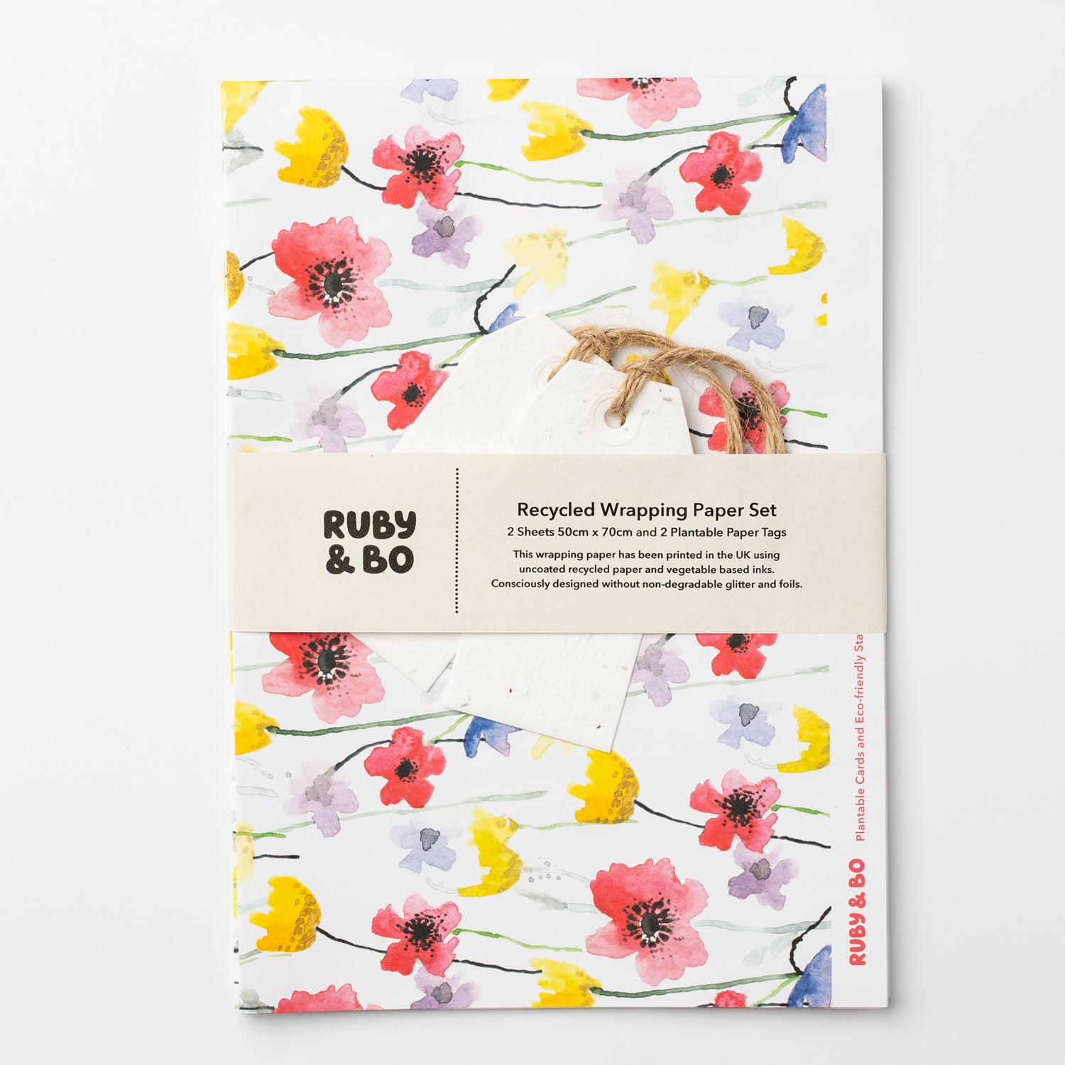 Ruby &amp; Bo Poppy Meadow Recycled Wrap &amp; Plantable Tag Set