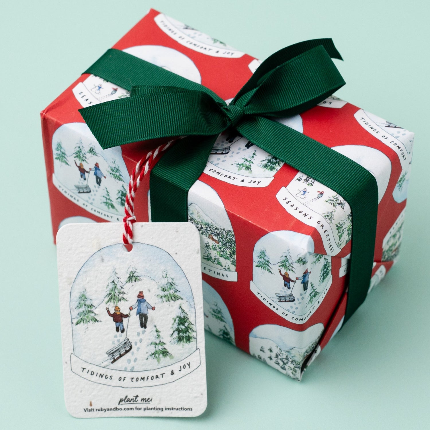 Red Snowglobe Recycled Wrap &amp; Plantable Tag Set 