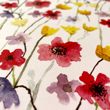 Poppy Meadow Gift Wrap (2 Sheets) &amp; Plantable Tag Set