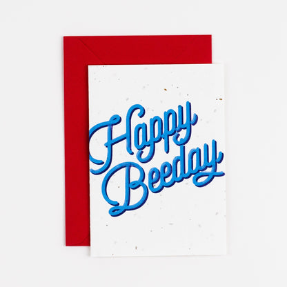 Happy Beeday plantable birthday card in blue