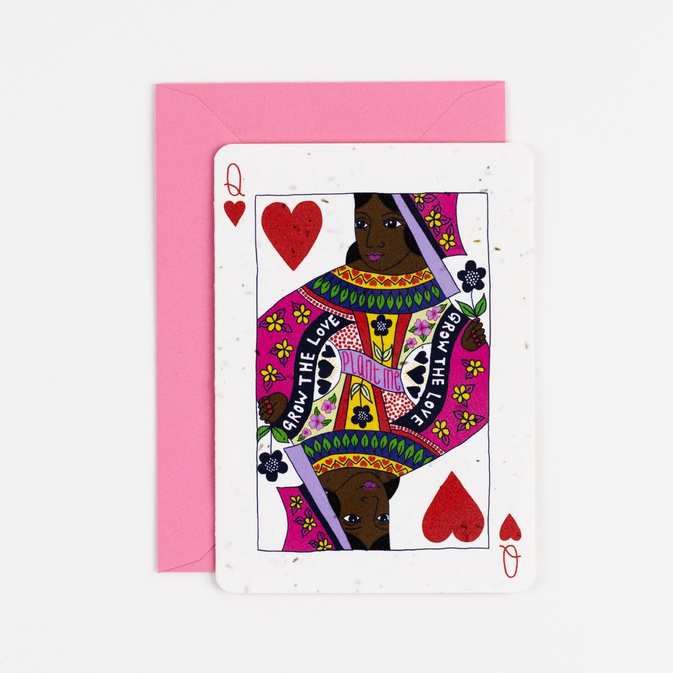Queen of Hearts Plantable Card, Brown Queen